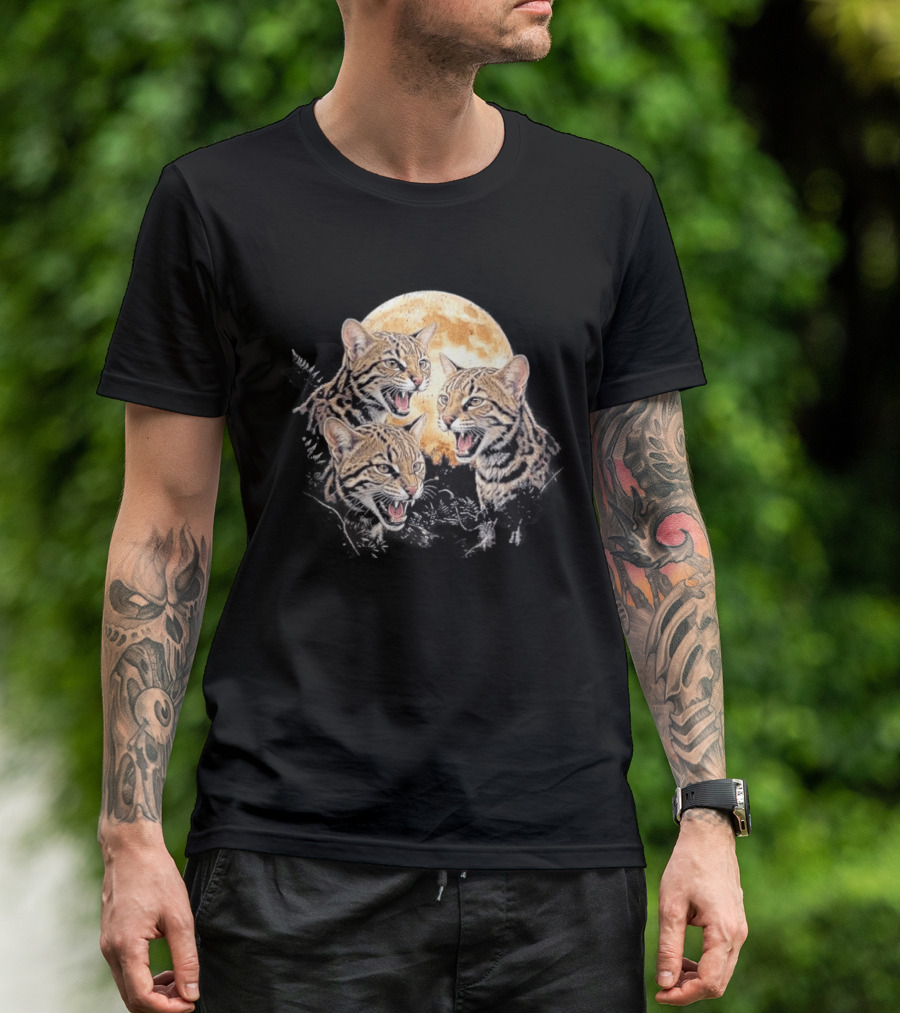 Three Tilcayo Bolivia Cloud Forest Wildcats Full Moon Roaring Trio T-Shirt