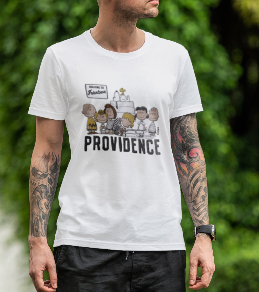 Peanuts X Providence Welcome To Friartown Charlie Brown Snoopy Woodstock Lucy Linus T-Shirt