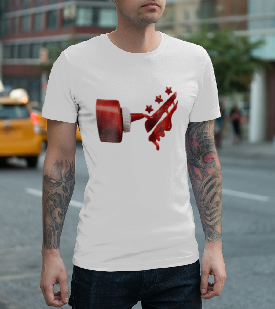 Red Squeeze Bottle Pouring Ketchup With Stars T-Shirt