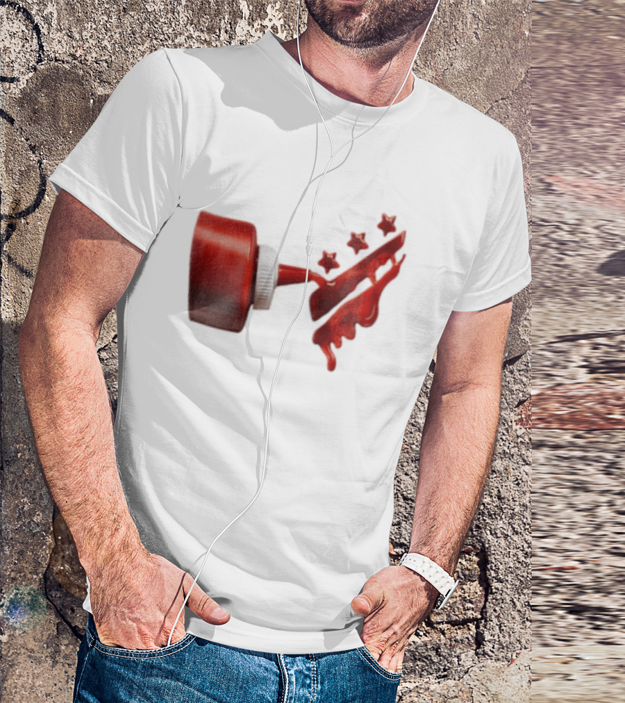 Red Squeeze Bottle Pouring Ketchup With Stars T-Shirt