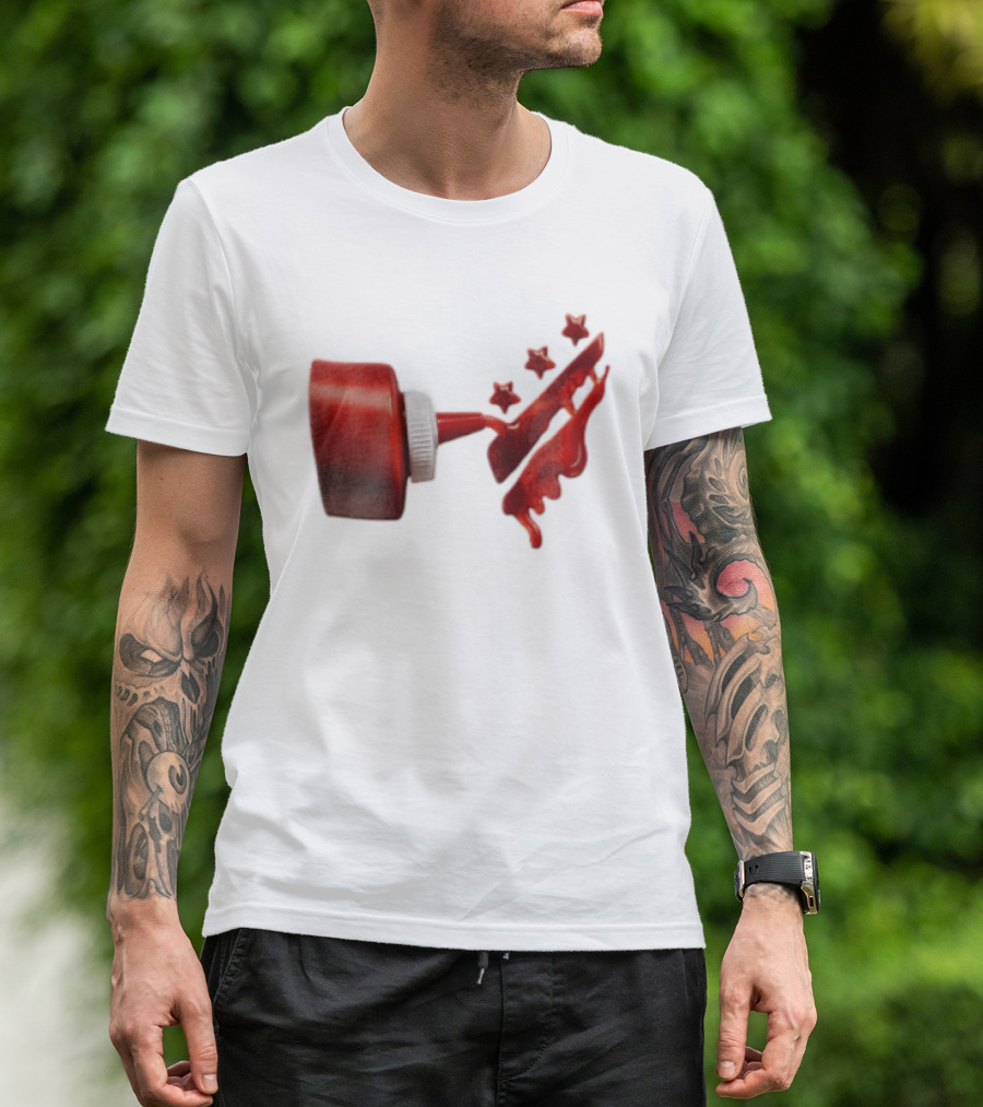 Red Squeeze Bottle Pouring Ketchup With Stars T-Shirt