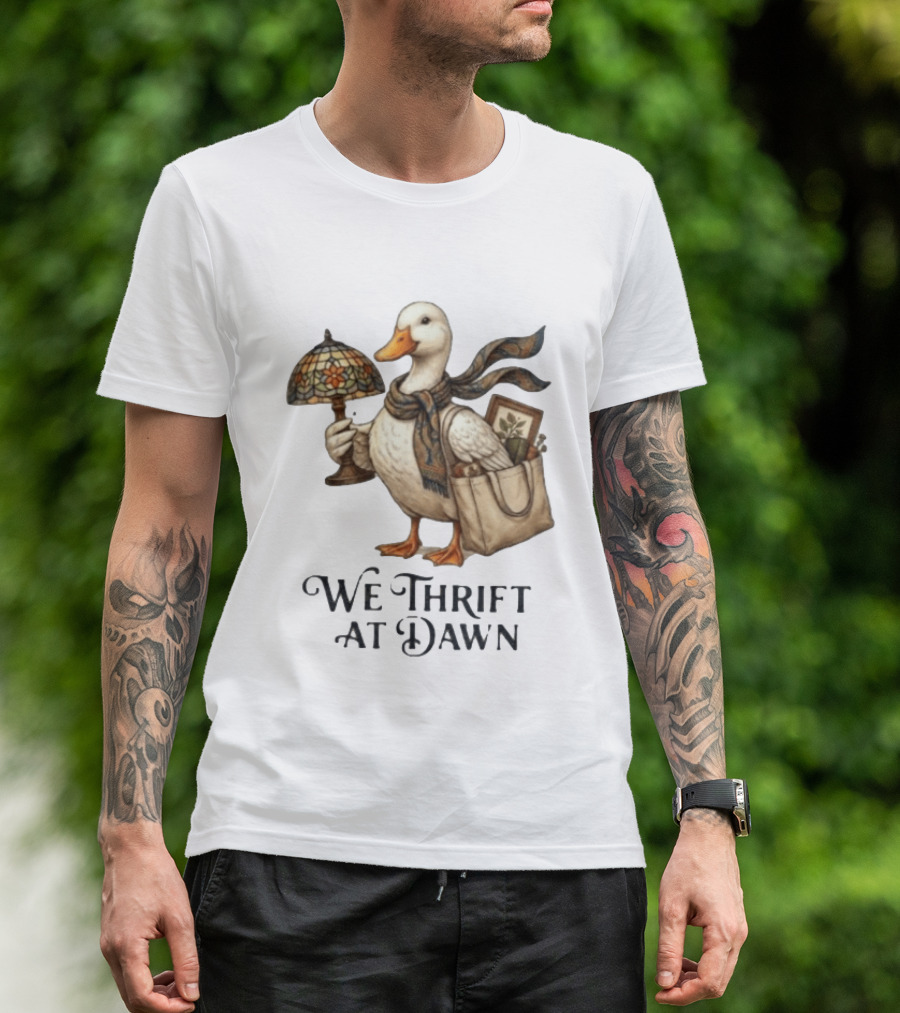 We Thrift At Dawn Duck Holding Tiffany Lamp With T-Shirt