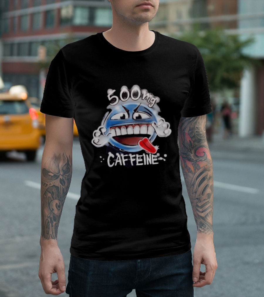 500mg Caffeine Airbrushed Smiley Face Coffee Lover T-Shirt