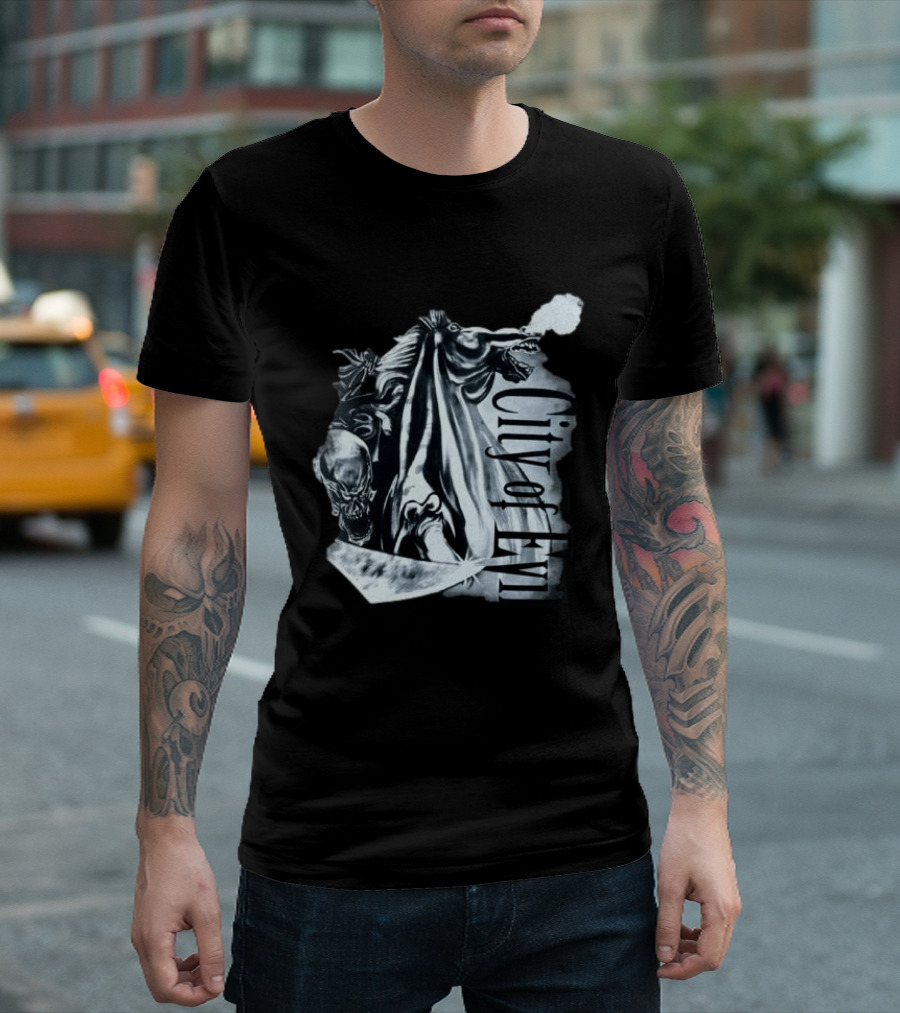 A7xworld Store City Of Evil Horseman Skull Garment Dye T-Shirt