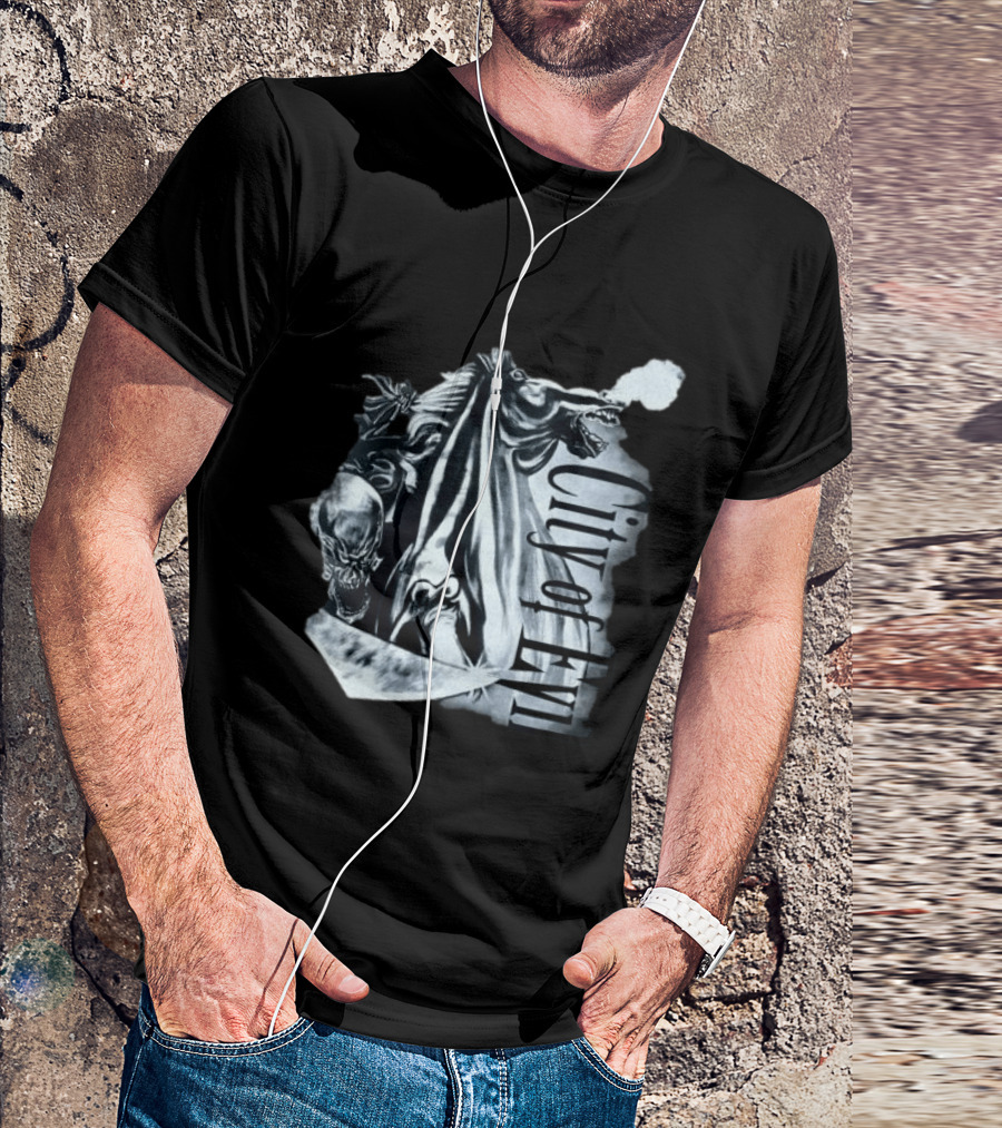 A7xworld Store City Of Evil Horseman Skull Garment Dye T-Shirt