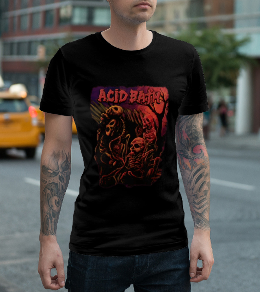 Acid Bath Skeletons And Skulls Allen Jaeger Halloween Horror T-Shirt