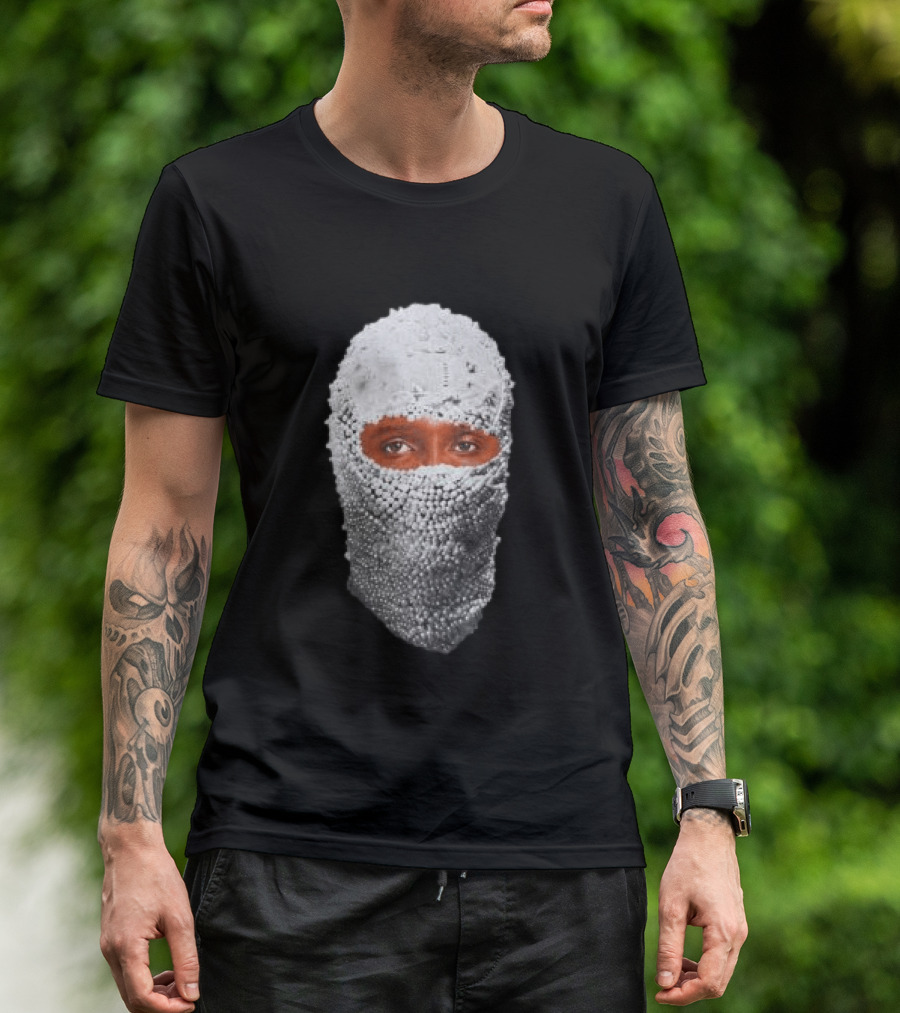 African Boy Store AFB Pearl Mask Eyes Peering Through Beaded T-Shirt