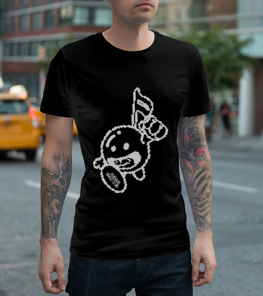 Andrew Miami Store Amc Black Pixel Art Character Holding Flag T-Shirt