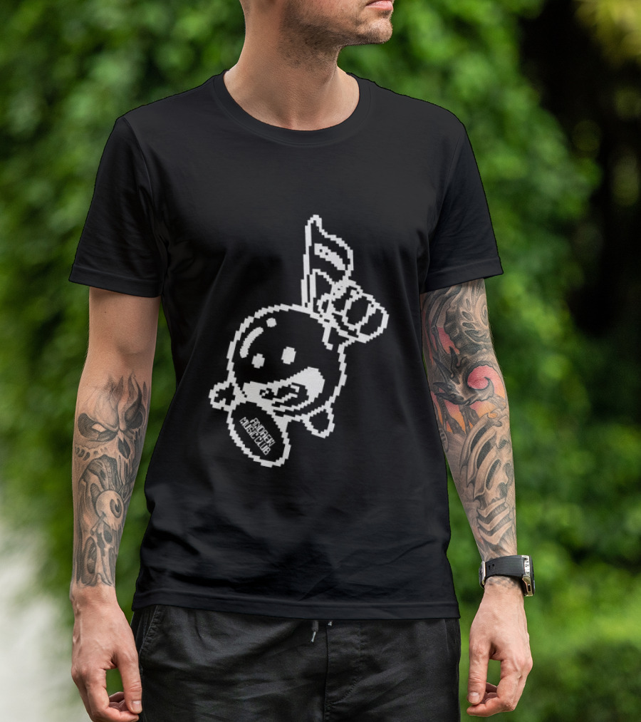 Andrew Miami Store Amc Black Pixel Art Character Holding Flag T-Shirt