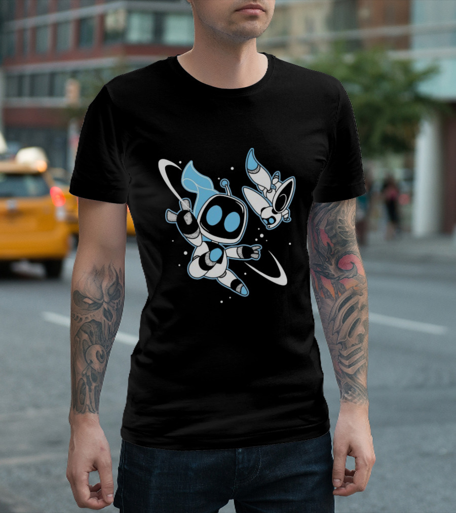 Astro Bot Bots In Space Adventure With Robots Floating In Space T-Shirt