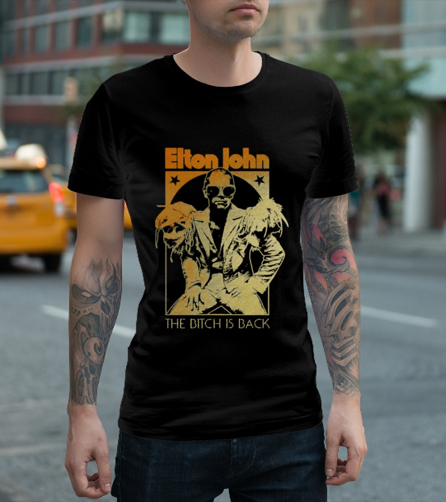 Elton John The Bitch Is Back Retro Style Gold T-Shirt