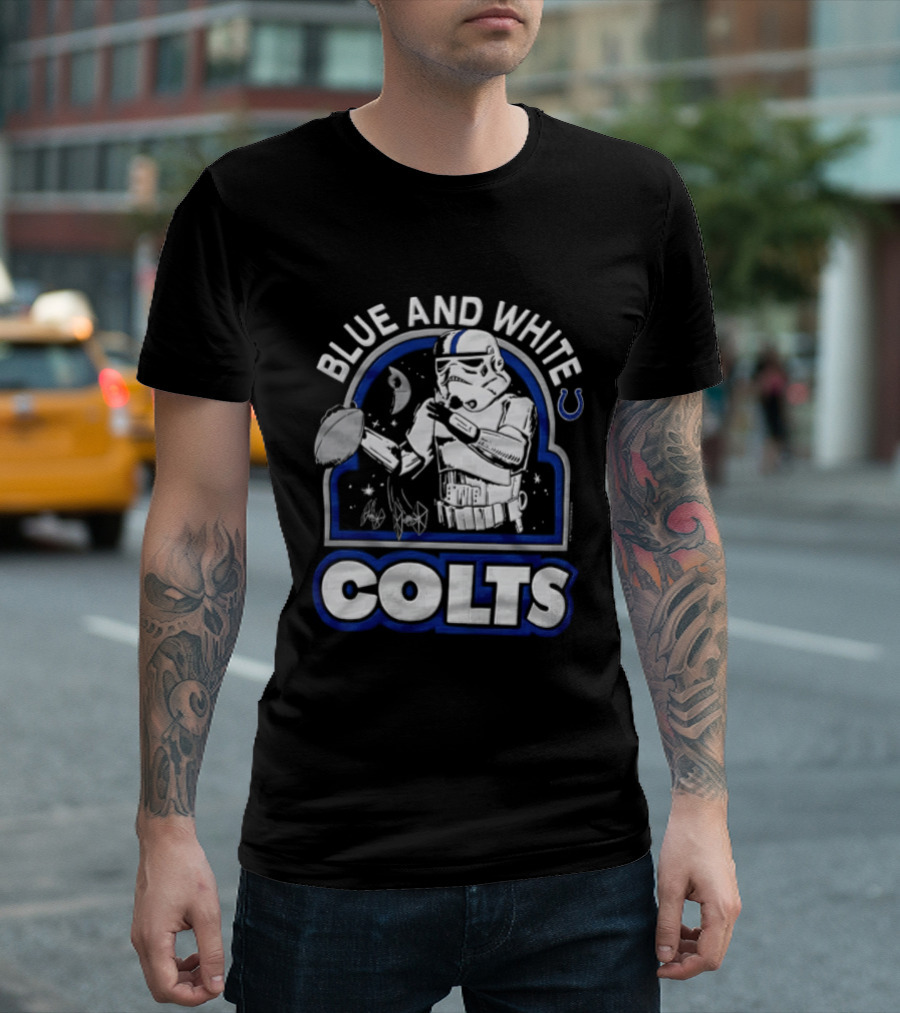 Blue And White Colts Stormtrooper Throwing Football Space T-Shirt
