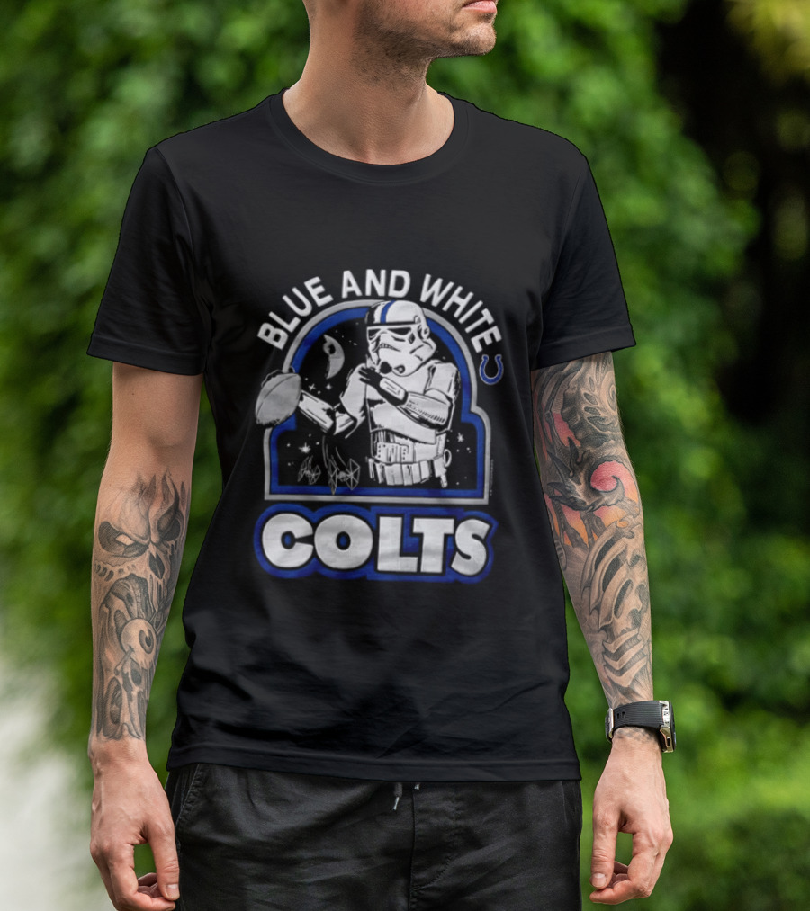 Blue And White Colts Stormtrooper Throwing Football Space T-Shirt