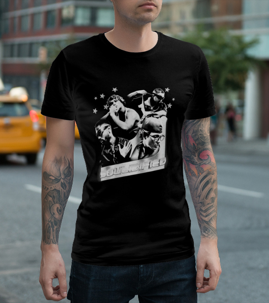 Four Men Stars Solidified Black White T-Shirt