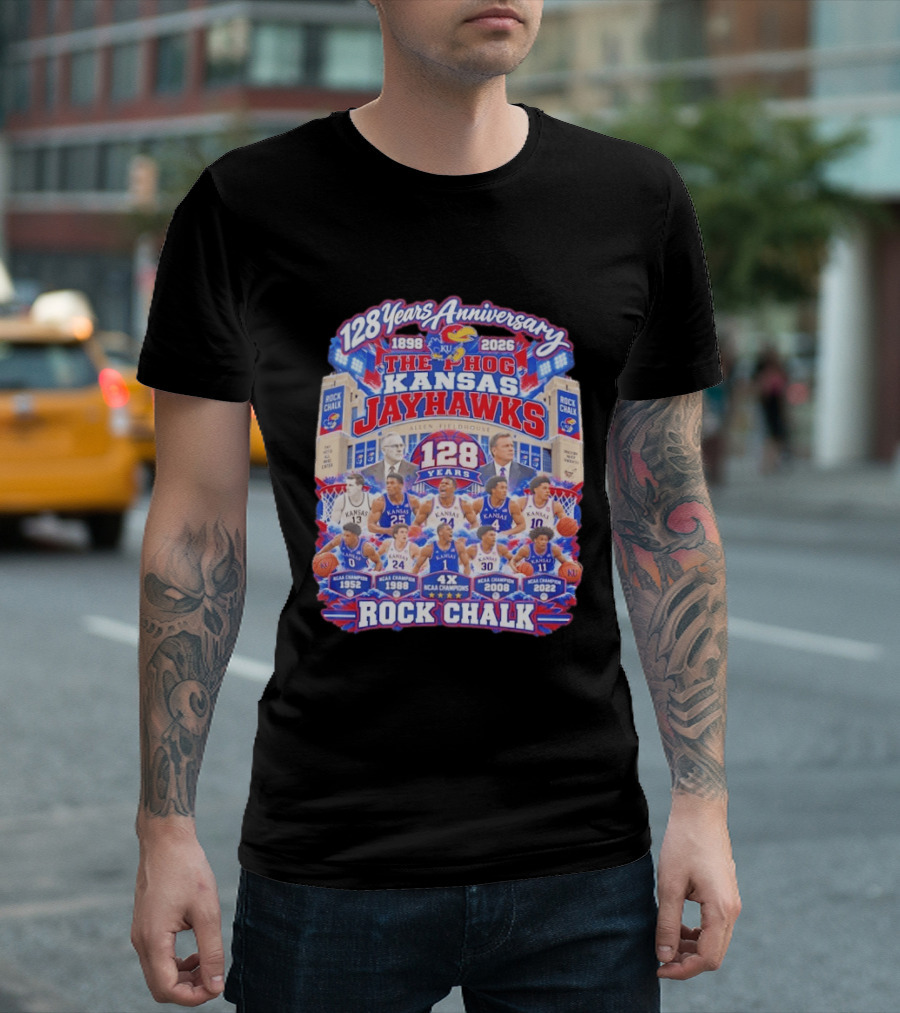 Kansas Jayhawks 128 Years Anniversary 1898 2026 The Phog NCAA Champions Rock Chalk T-Shirt