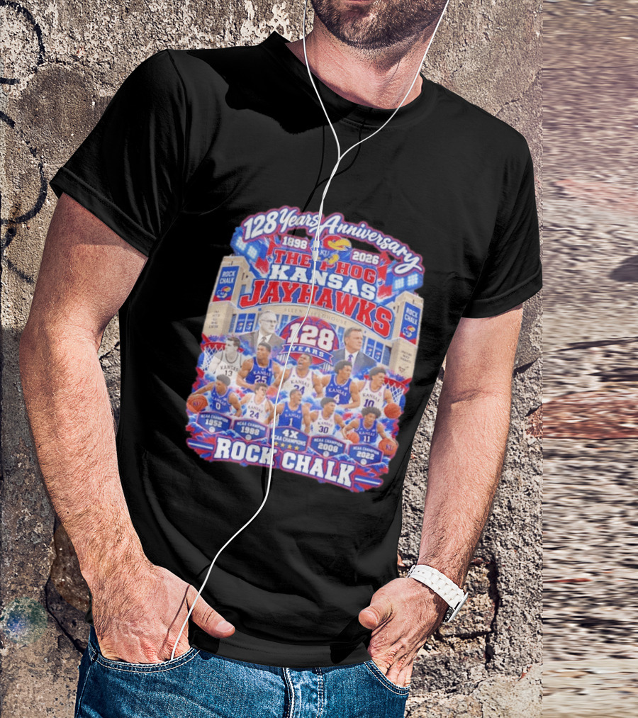 Kansas Jayhawks 128 Years Anniversary 1898 2026 The Phog NCAA Champions Rock Chalk T-Shirt