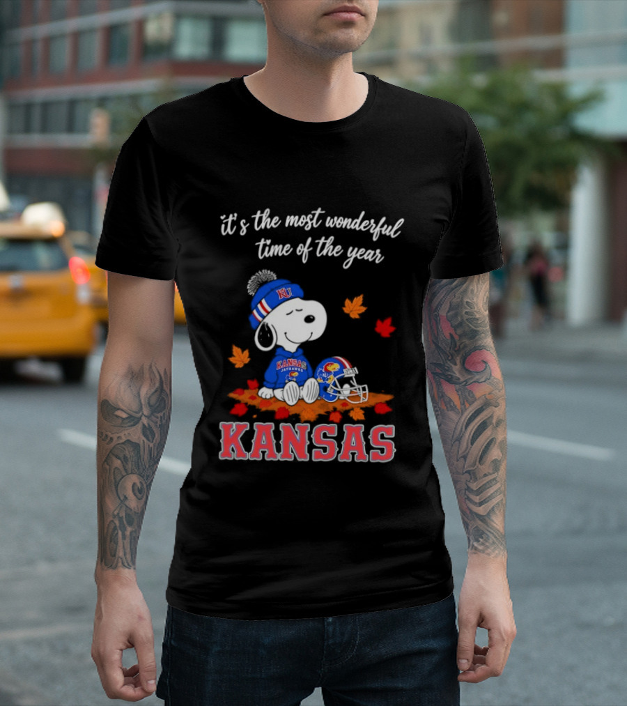 Kansas Jayhawks Snoopy It's The Most Wonderful Time Of The Year T-Shirt