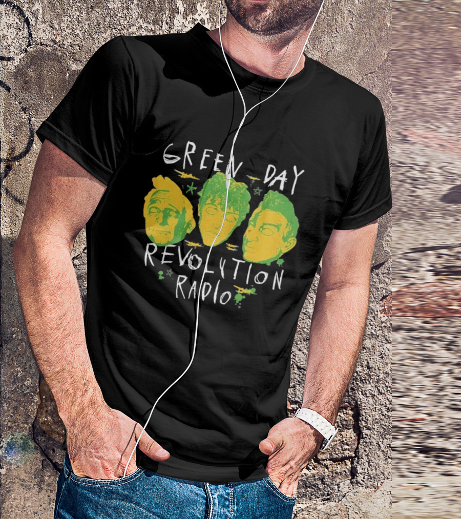 Green Day Revolution Radio Scribble Mask Faces T-Shirt