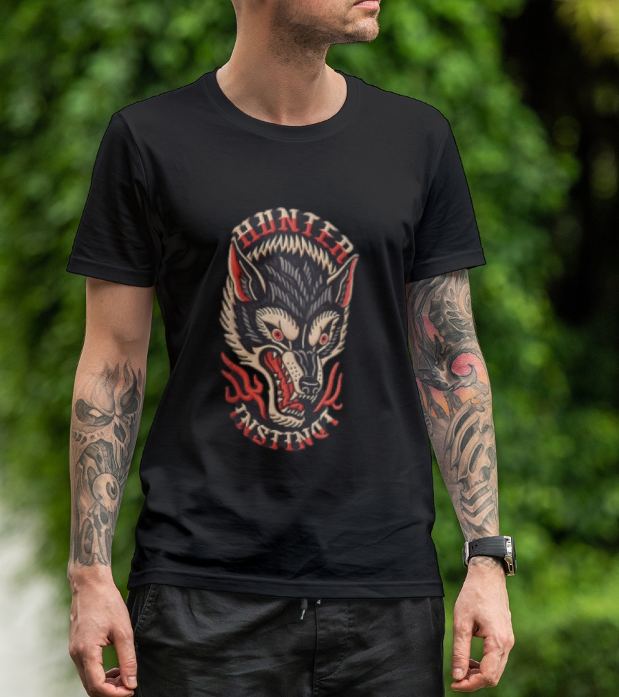Hunter Instinct Wolf Head Flames T-Shirt