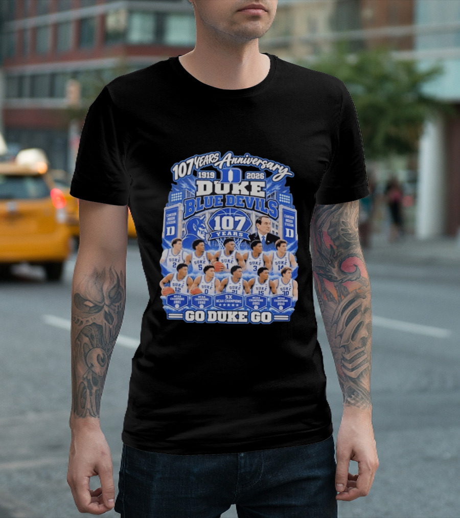 107 Years Anniversary 1919 2026 Duke Blue Devils NCAA Champions 5X Go Duke Go T-Shirt