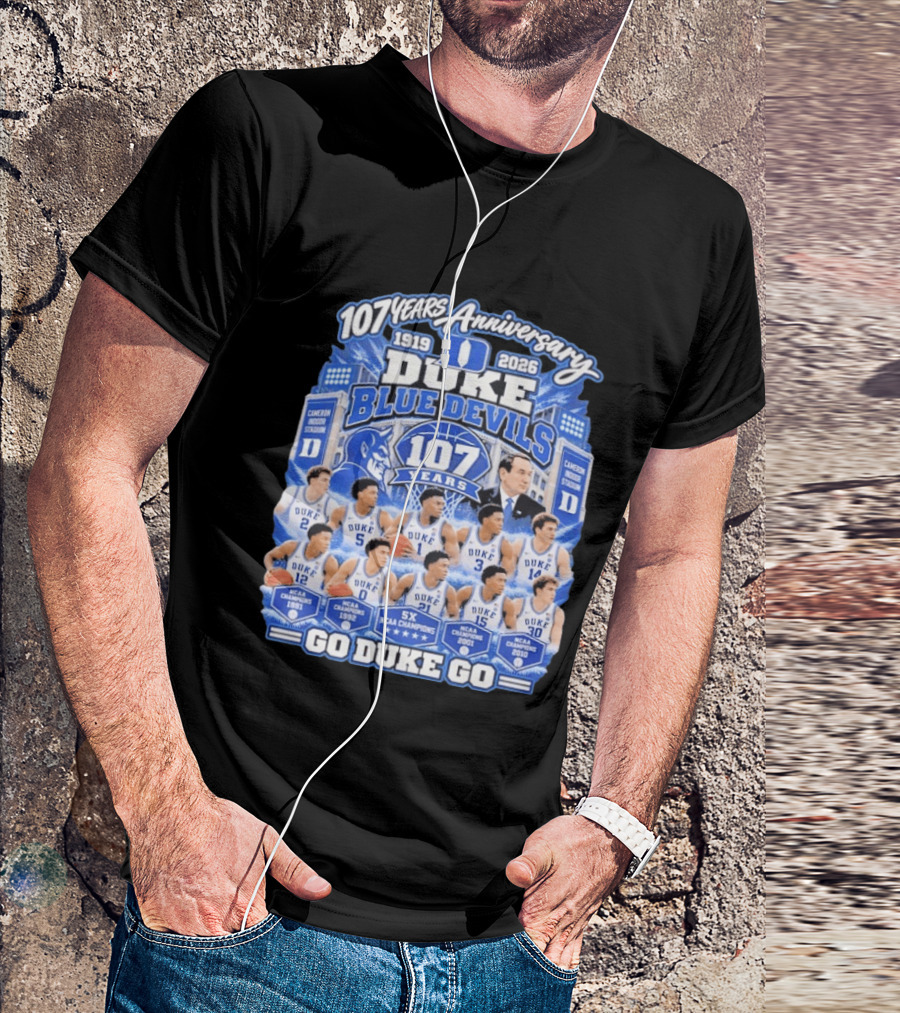 107 Years Anniversary 1919 2026 Duke Blue Devils NCAA Champions 5X Go Duke Go T-Shirt