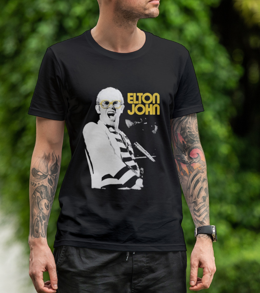 Elton John Classic Concert Series Iconic Glasses And Microphone T-Shirt