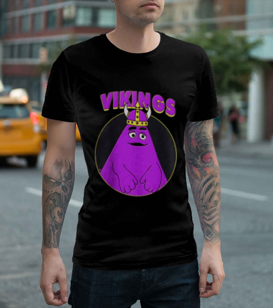 Vikings Purple Character With Horned Helmet T-Shirt