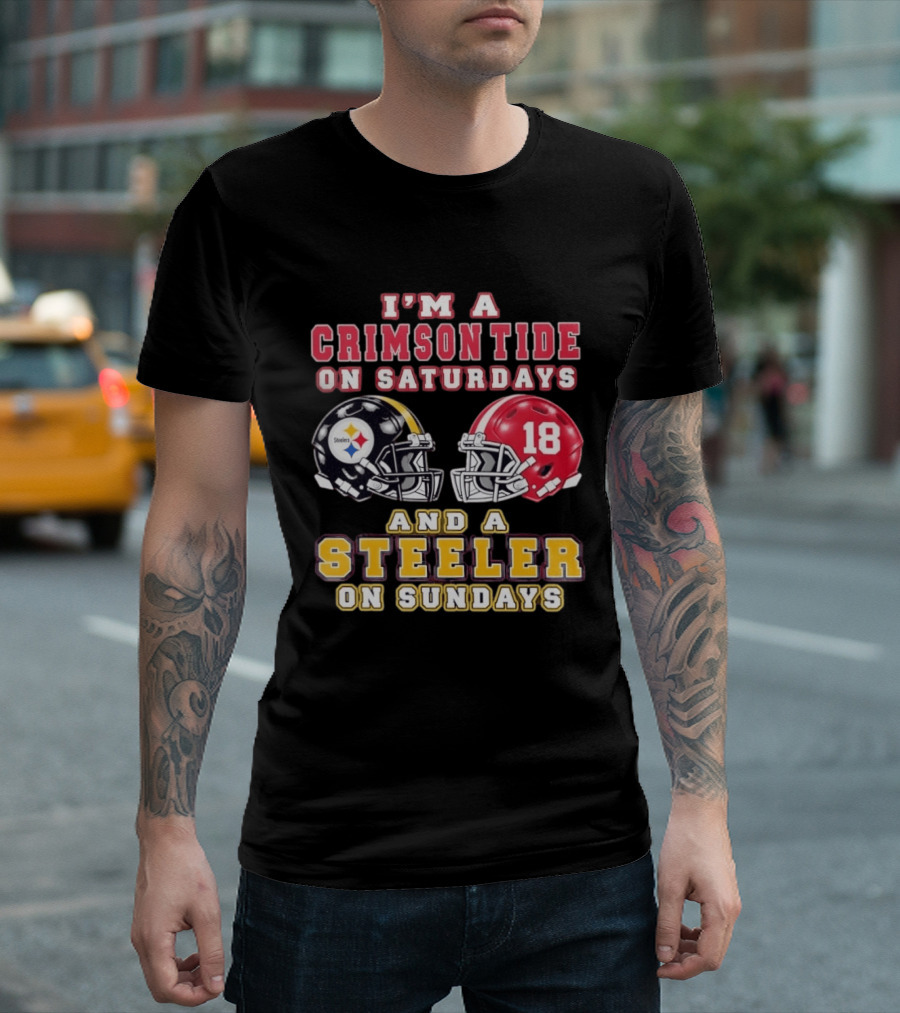 I'm A Crimson Tide On Saturdays And A Steeler On Sundays Football Helmets 18 T-Shirt