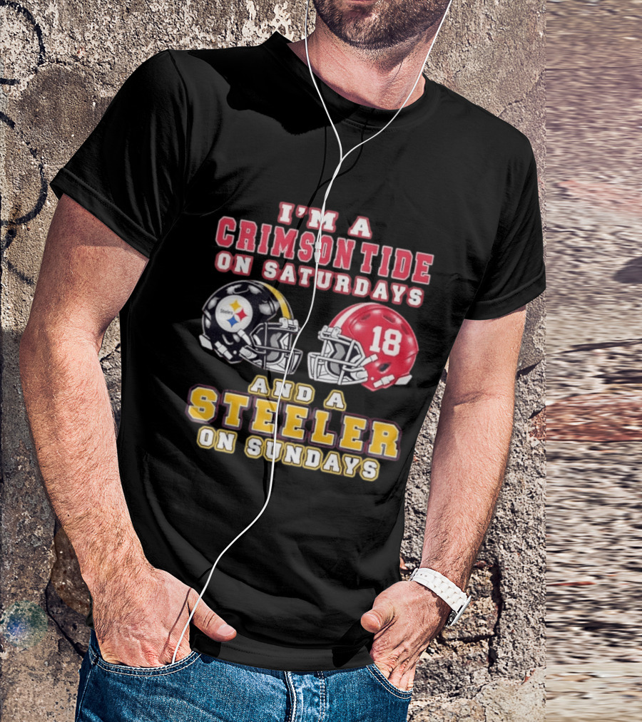 I'm A Crimson Tide On Saturdays And A Steeler On Sundays Football Helmets 18 T-Shirt