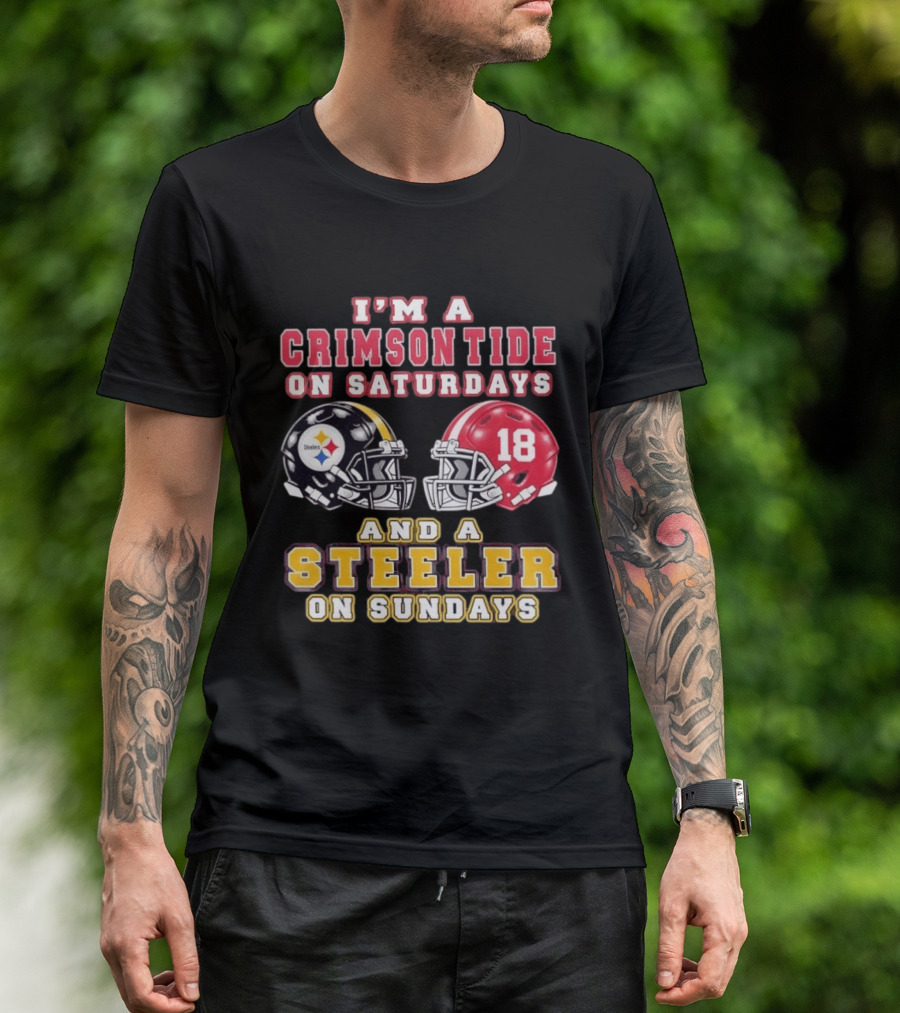 I'm A Crimson Tide On Saturdays And A Steeler On Sundays Football Helmets 18 T-Shirt