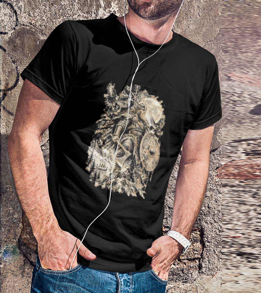 Norse God Viking Warrior Axe Valknut Symbol Raven Longship T-Shirt