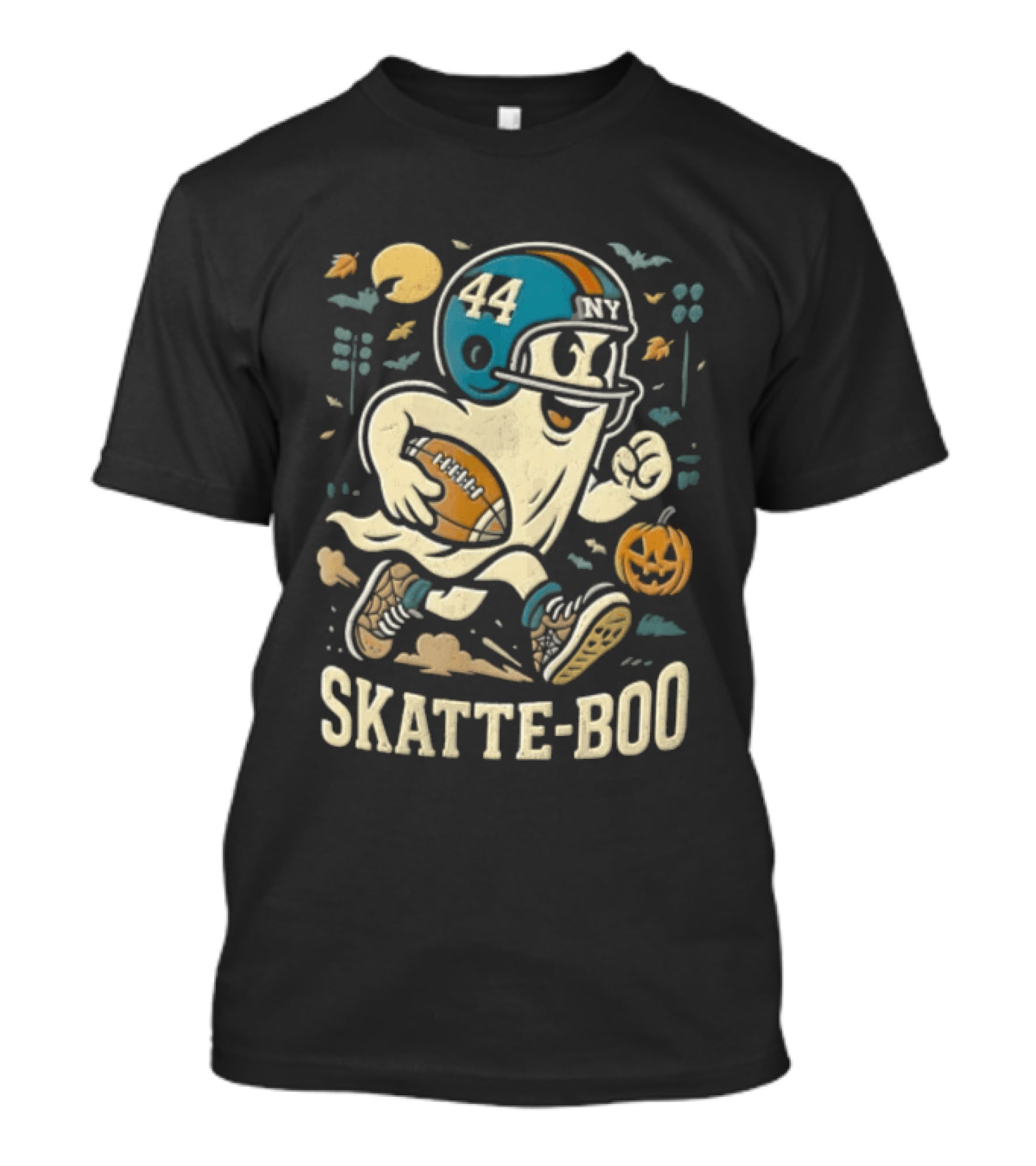 SKATTE BOO Football Helmet 44 Halloween Ghost Pumpkin T-Shirt