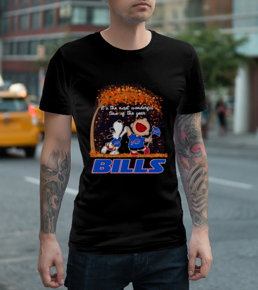 Buffalo Bills Snoopy Charlie Brown Dancing It's The Most Wonderful Time Of The Year T-Shirt