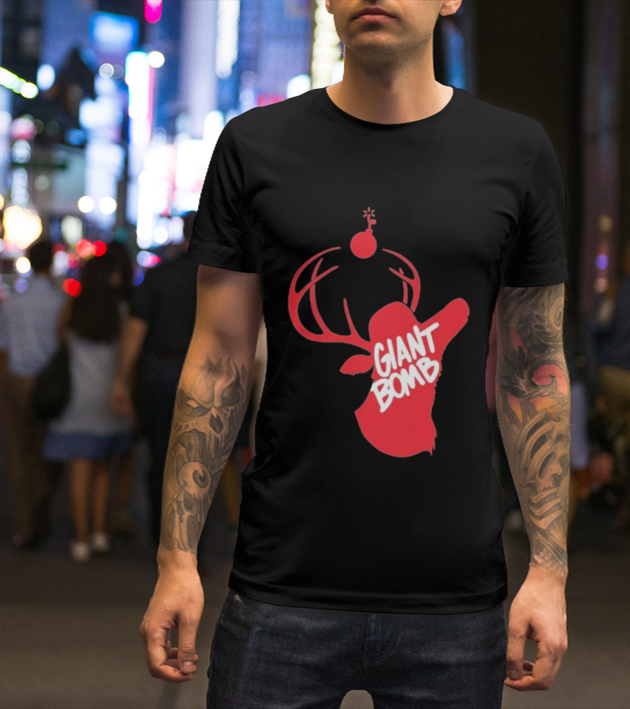 Giant Bomb Red Deer Antlers With Bomb T-Shirt