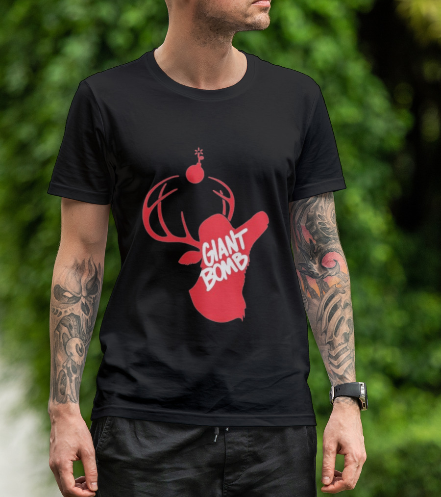 Giant Bomb Red Deer Antlers With Bomb T-Shirt