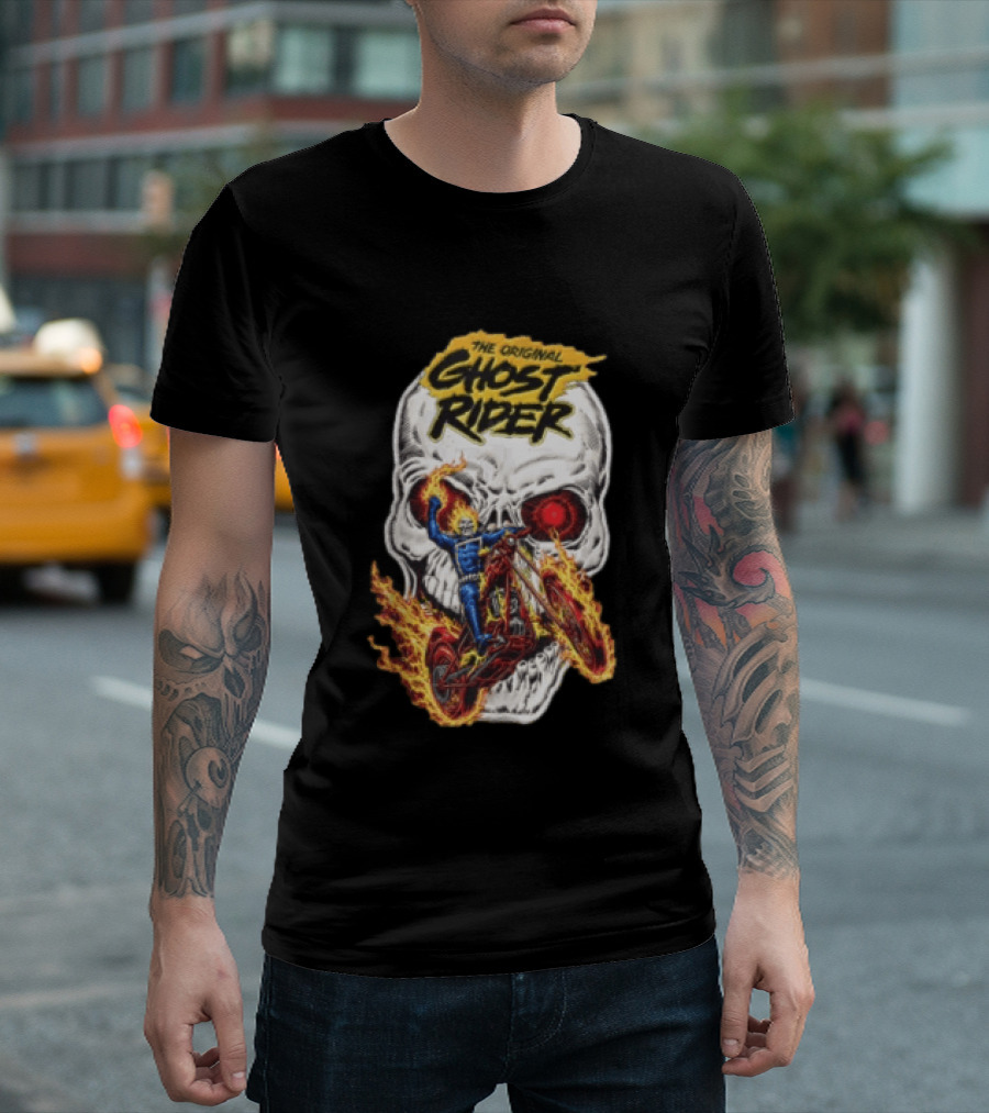 The Original Ghost Rider Flaming Skull Motorcycle Rider T-Shirt