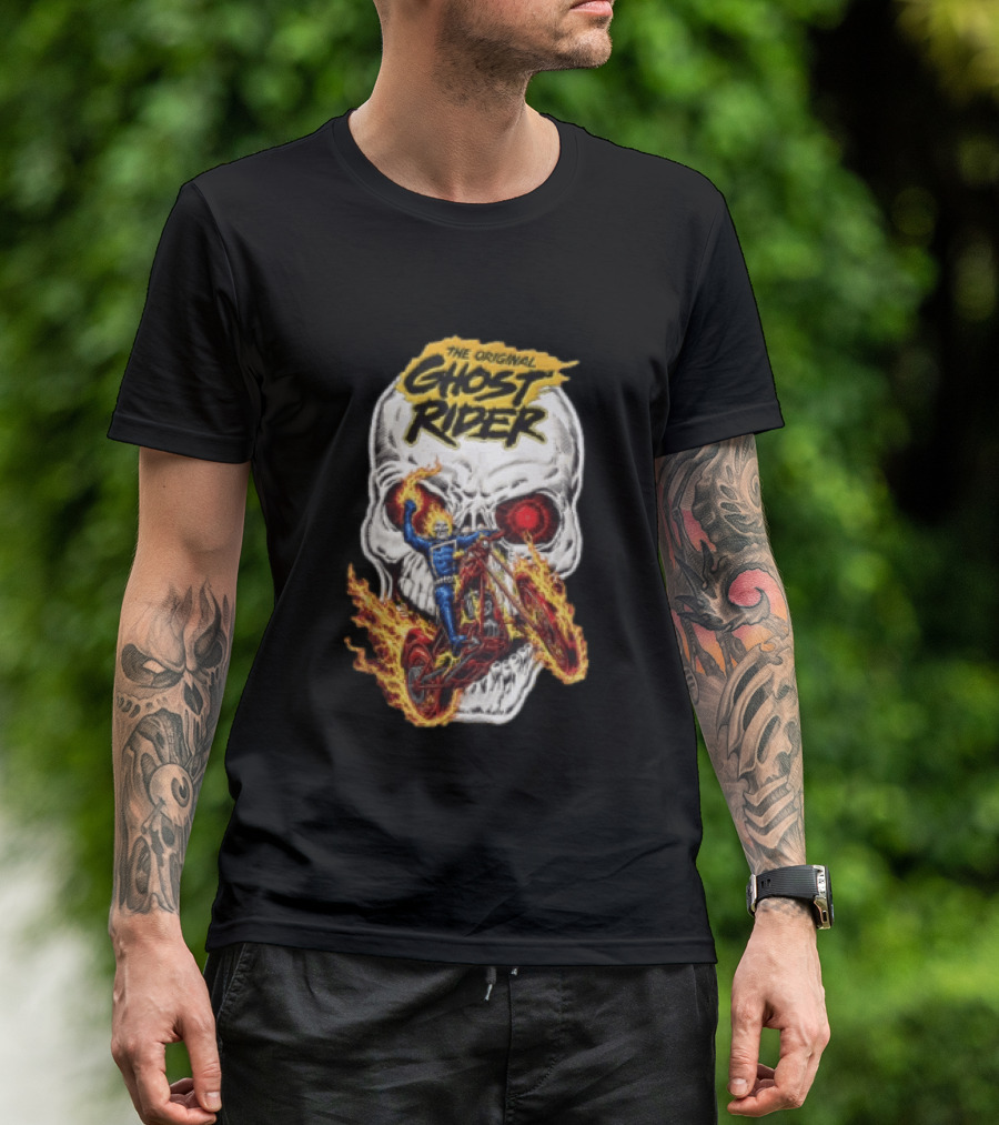 The Original Ghost Rider Flaming Skull Motorcycle Rider T-Shirt
