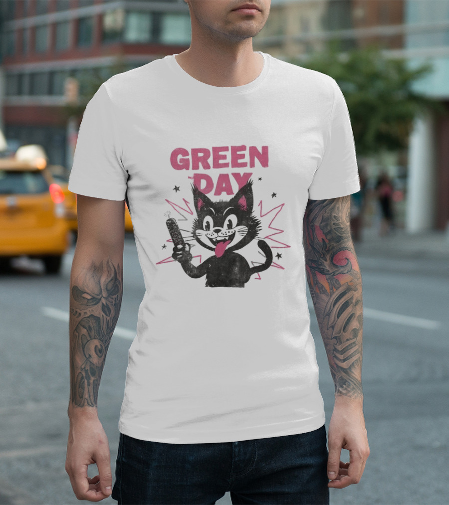 Green Day American Dream Dynamite Cat With Cartoon Dynamite T-Shirt