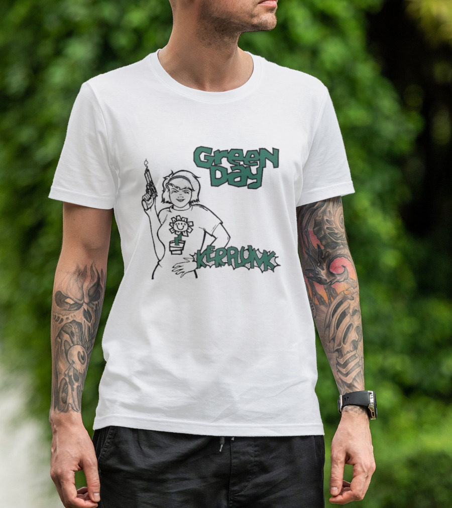 Green Day Kerplunk Vintage Character Holding Flower Pot T-Shirt