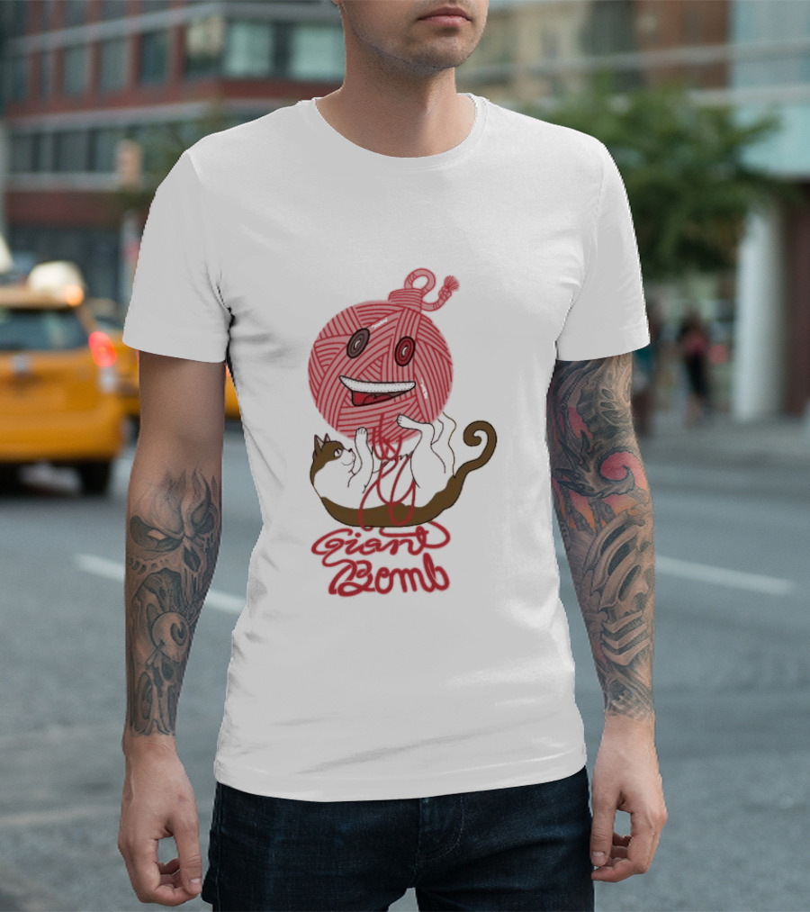 Giant Bomb Cat Monster Red Yarn Ball T-Shirt