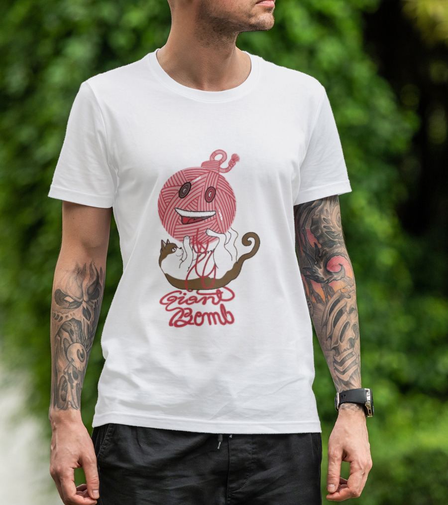 Giant Bomb Cat Monster Red Yarn Ball T-Shirt