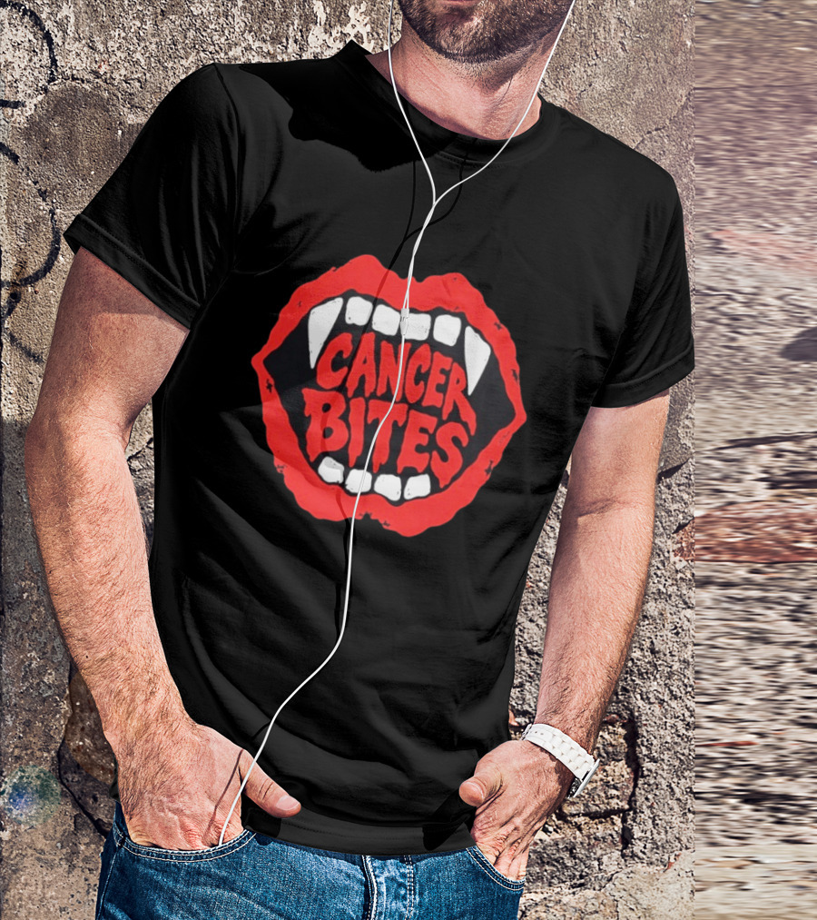 Cancer Bites Halloween Vampire Teeth 2026 T-Shirt