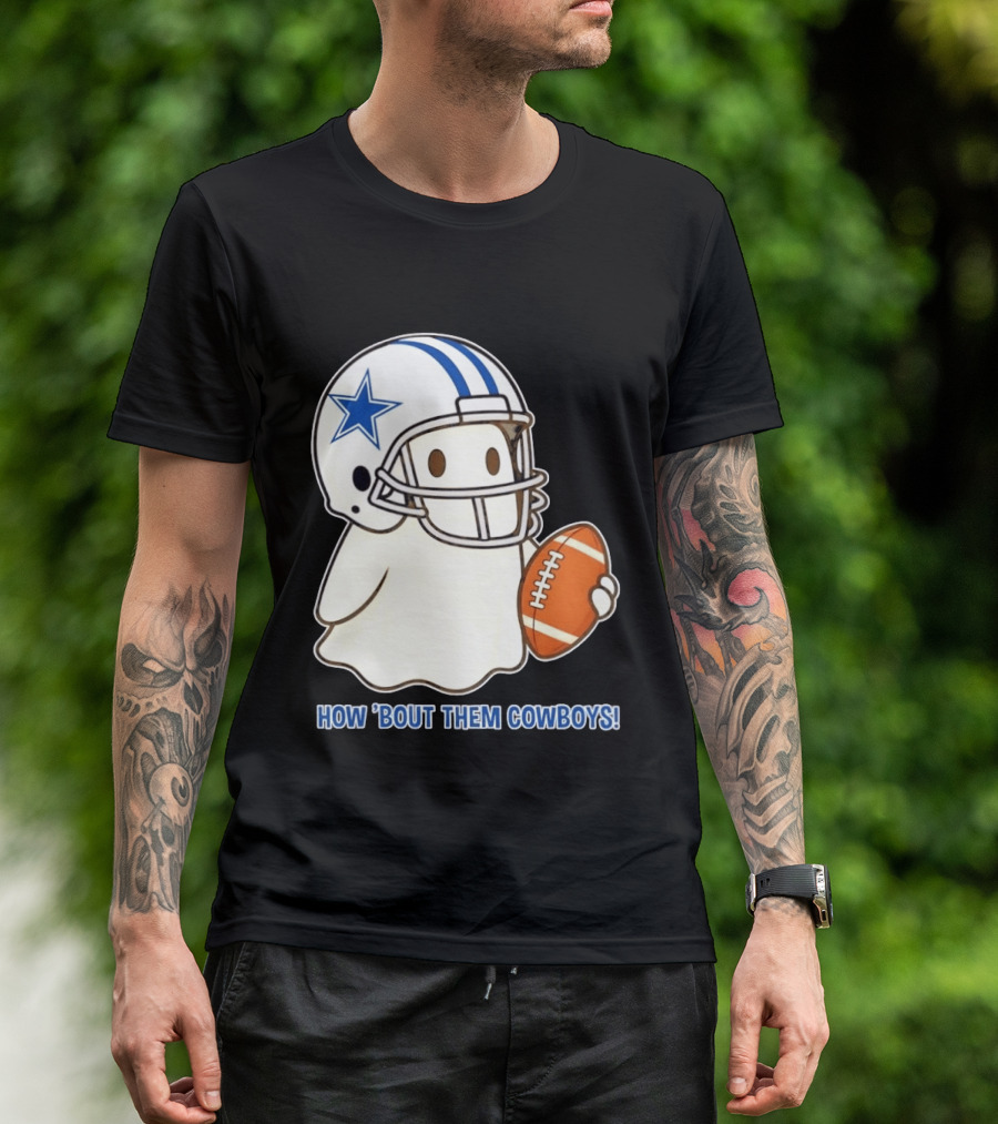 Dallas Cowboys How 'Bout Them Cowboys Halloween Ghost Football Star Helmet Football T-Shirt