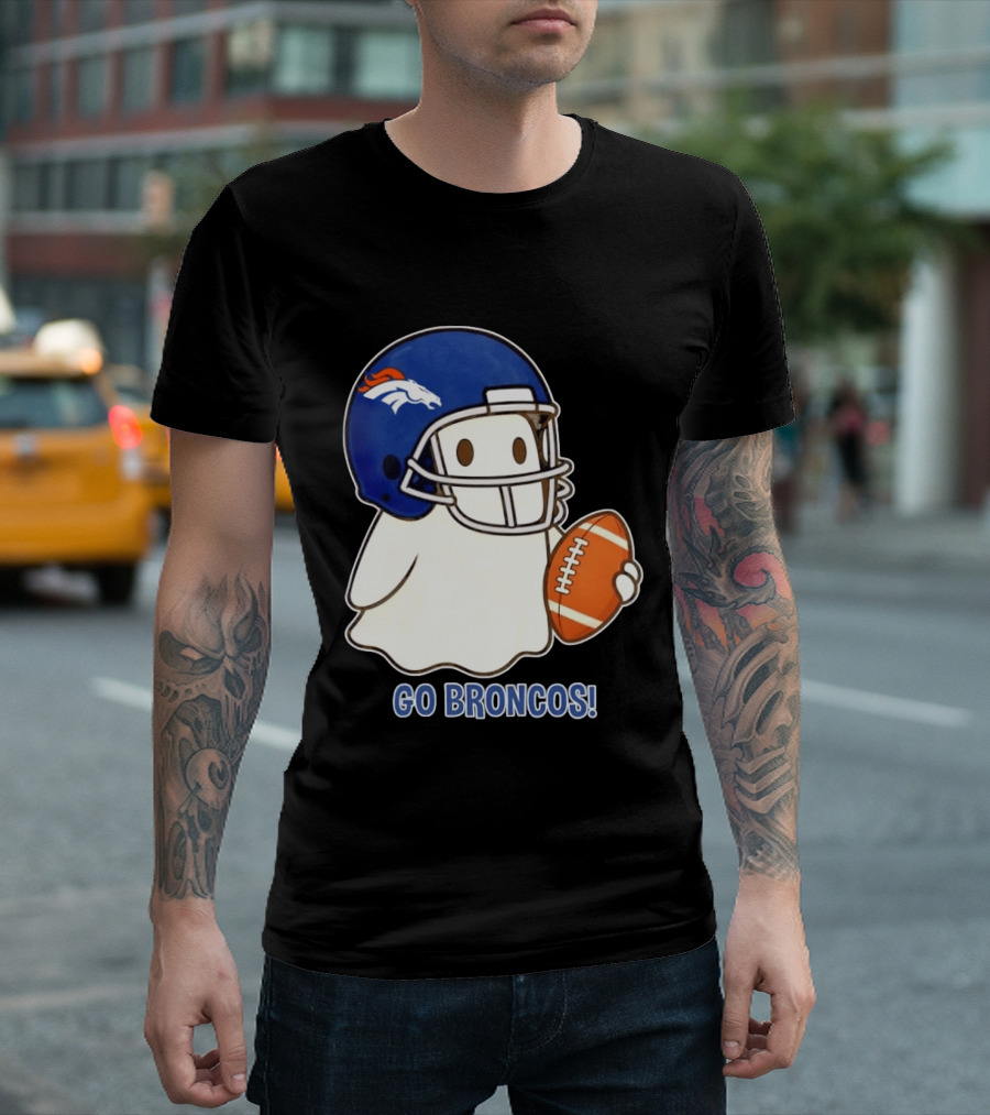 Denver Broncos Halloween Ghost Football Go Broncos T-Shirt
