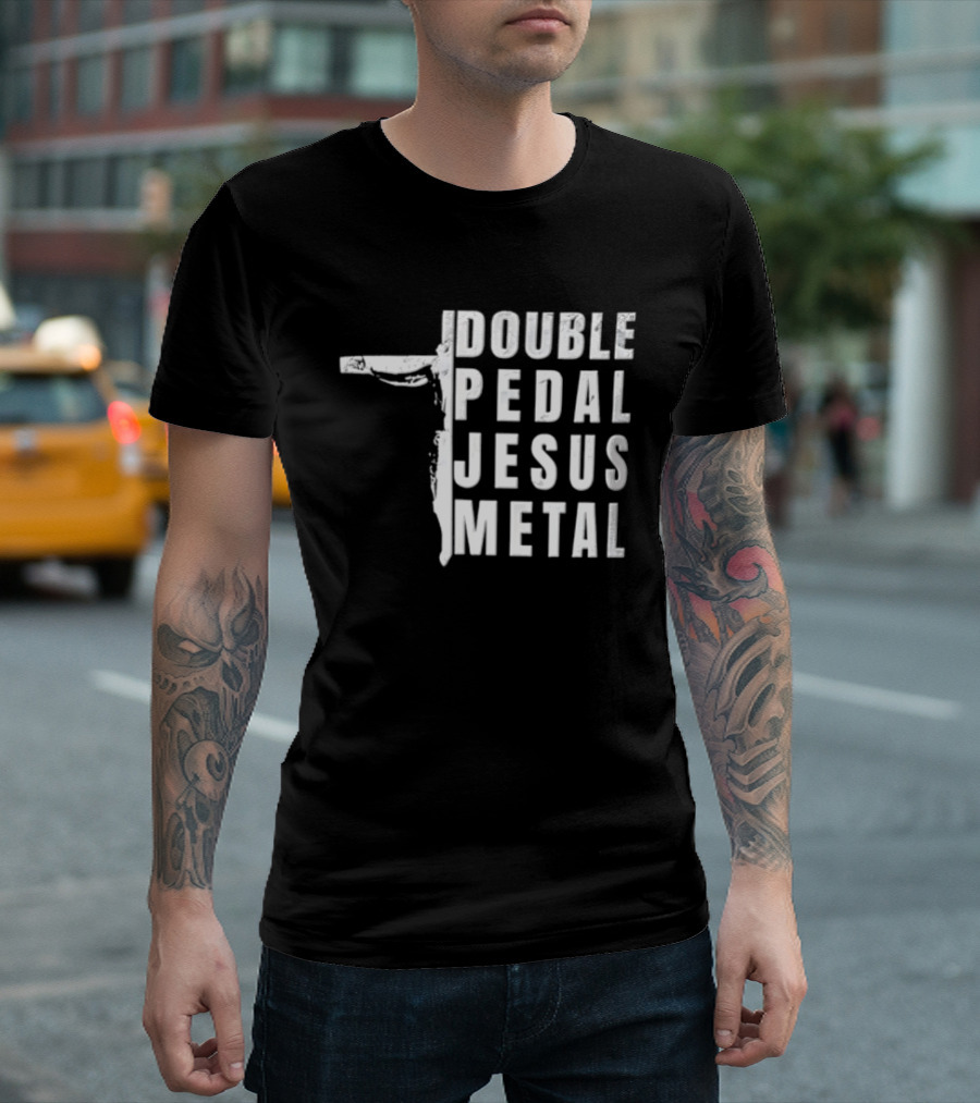 Double Pedal Jesus Metal Crucifix Shape Grunge T-Shirt
