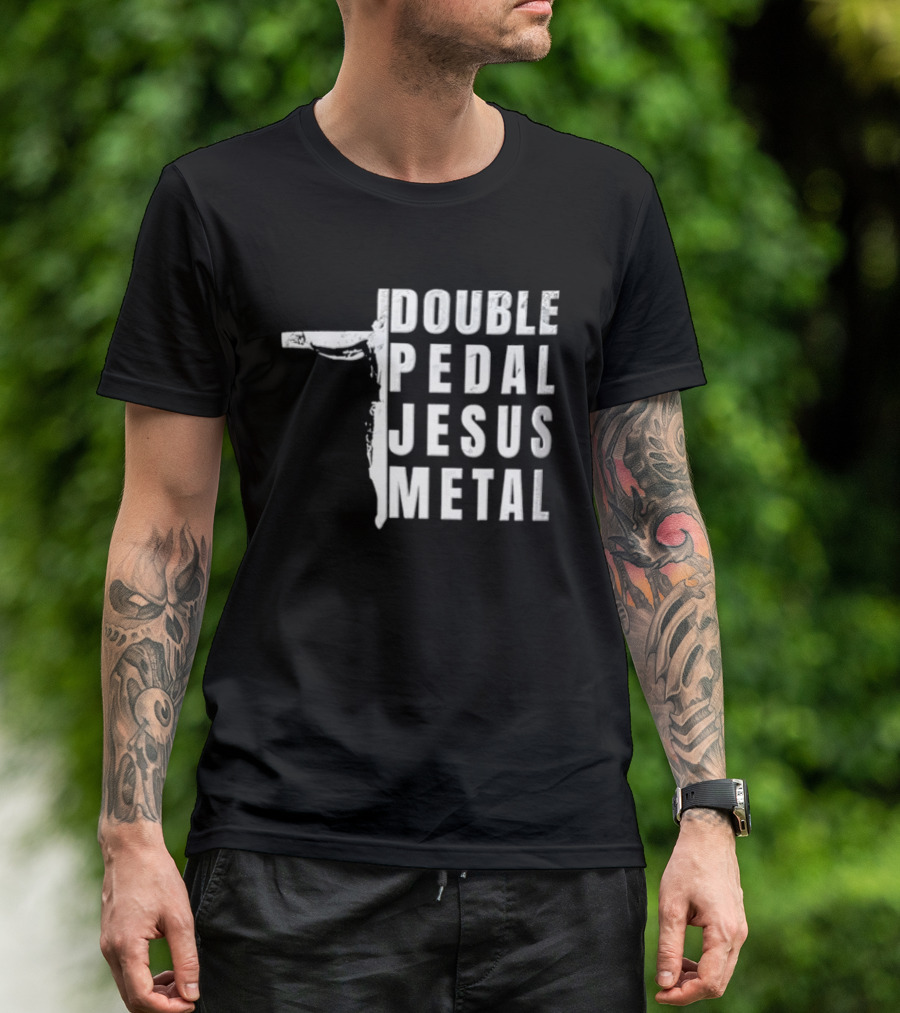 Double Pedal Jesus Metal Crucifix Shape Grunge T-Shirt