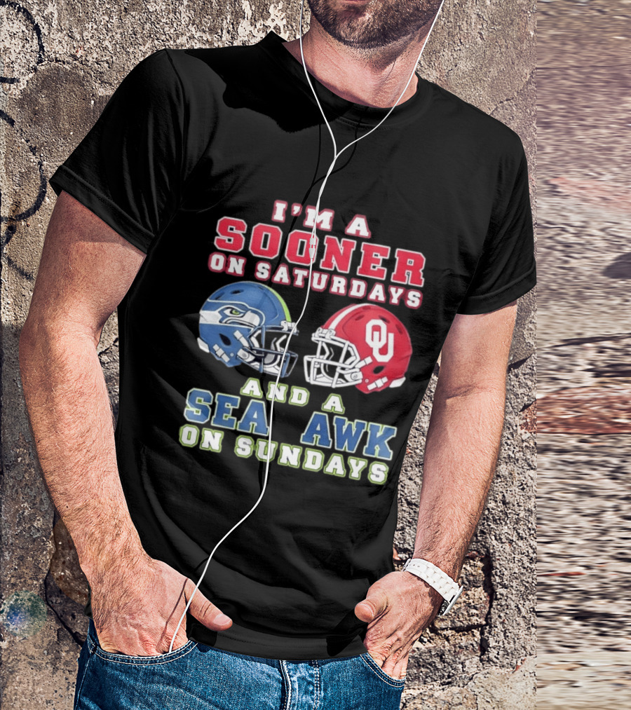 I'm A Sooner On Saturdays And A Seahawk On Sundays Football Helmet Fan Gear T-Shirt