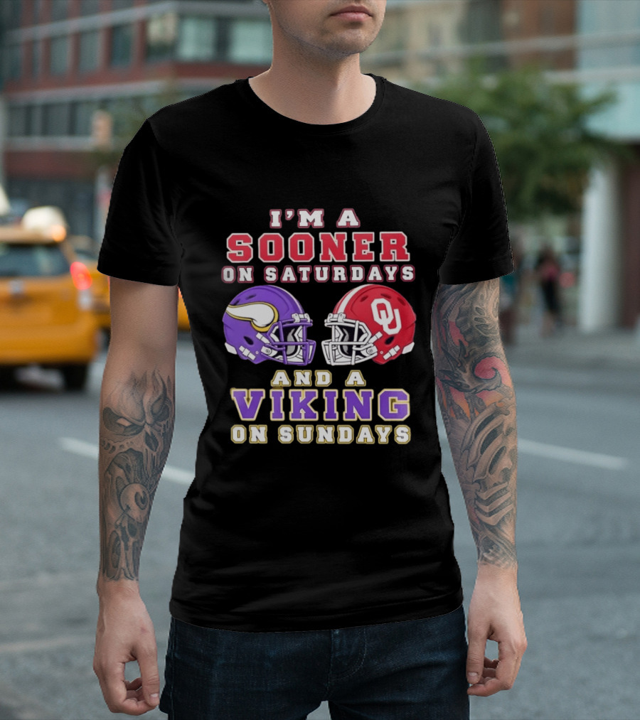 I'm A Sooner On Saturdays OU And A Viking On Sundays Football Helmets T-Shirt
