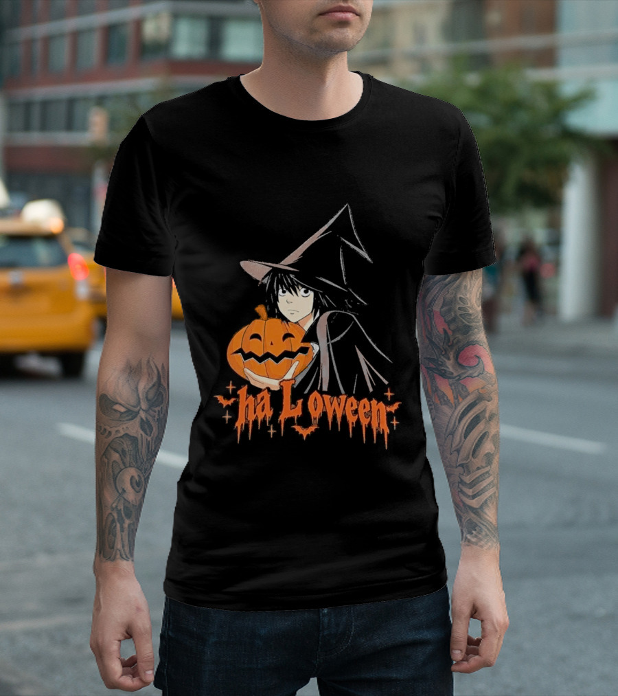 L Lawliet Witch With Pumpkin Halloween Death Note Anime T-Shirt