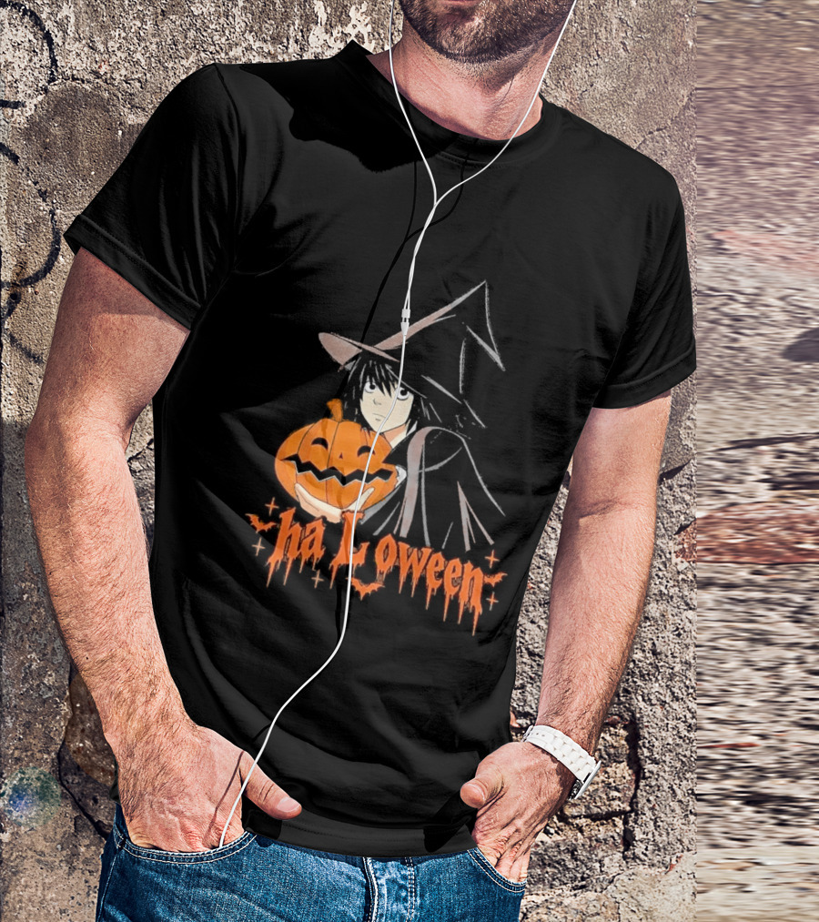 L Lawliet Witch With Pumpkin Halloween Death Note Anime T-Shirt